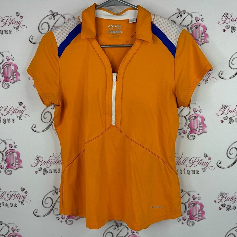 ANNIKA top half zip golf preppy Orange and Blue Short Sleeve Zip-Up Top